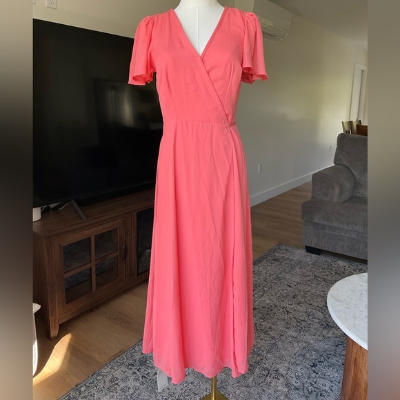 Abercrombie & Fitch Peach Wrap Midi Dress - Picture 9 of 10
